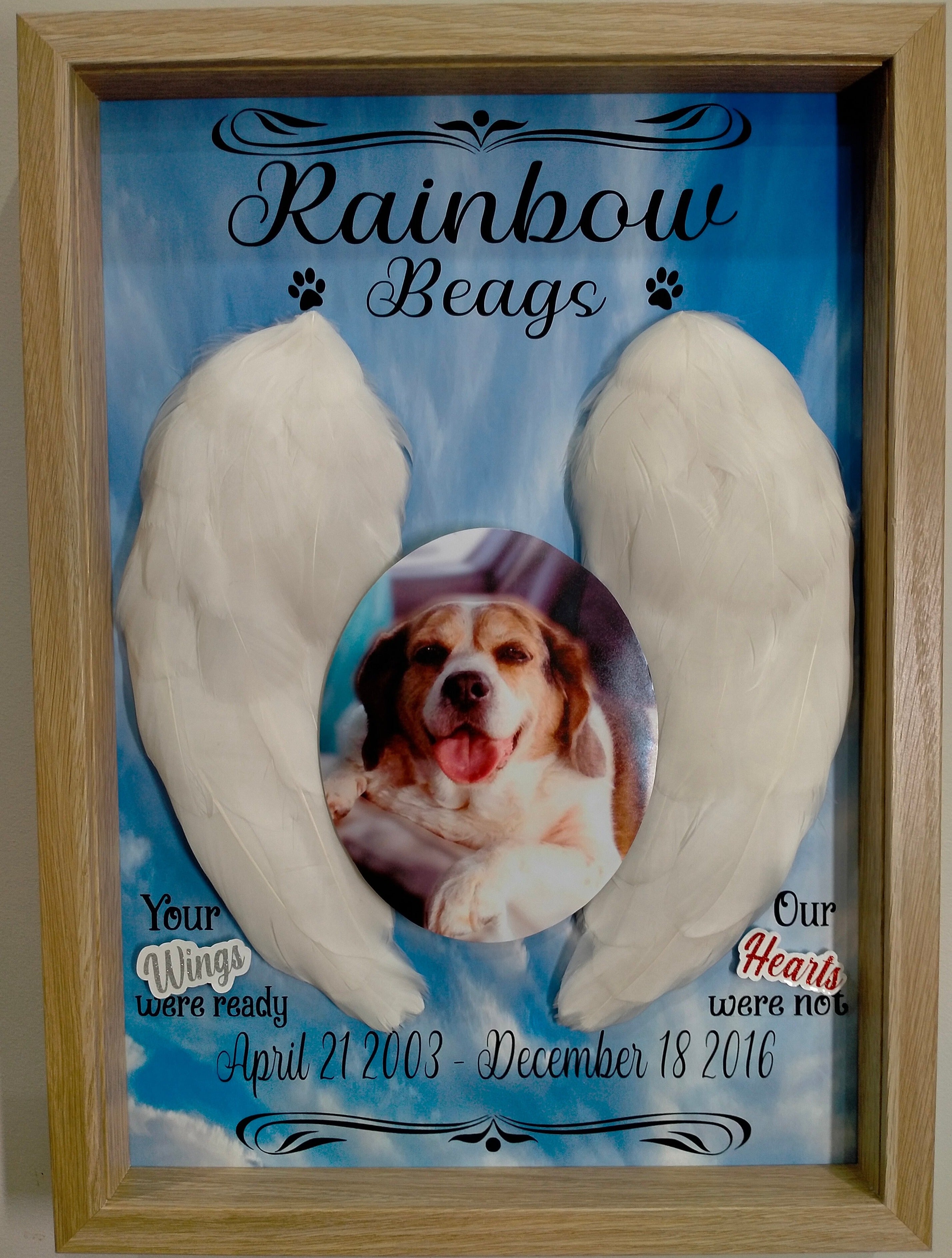 Wings Memorial Keepsake - A3 Shadowbox Frame Natural Timber-Look