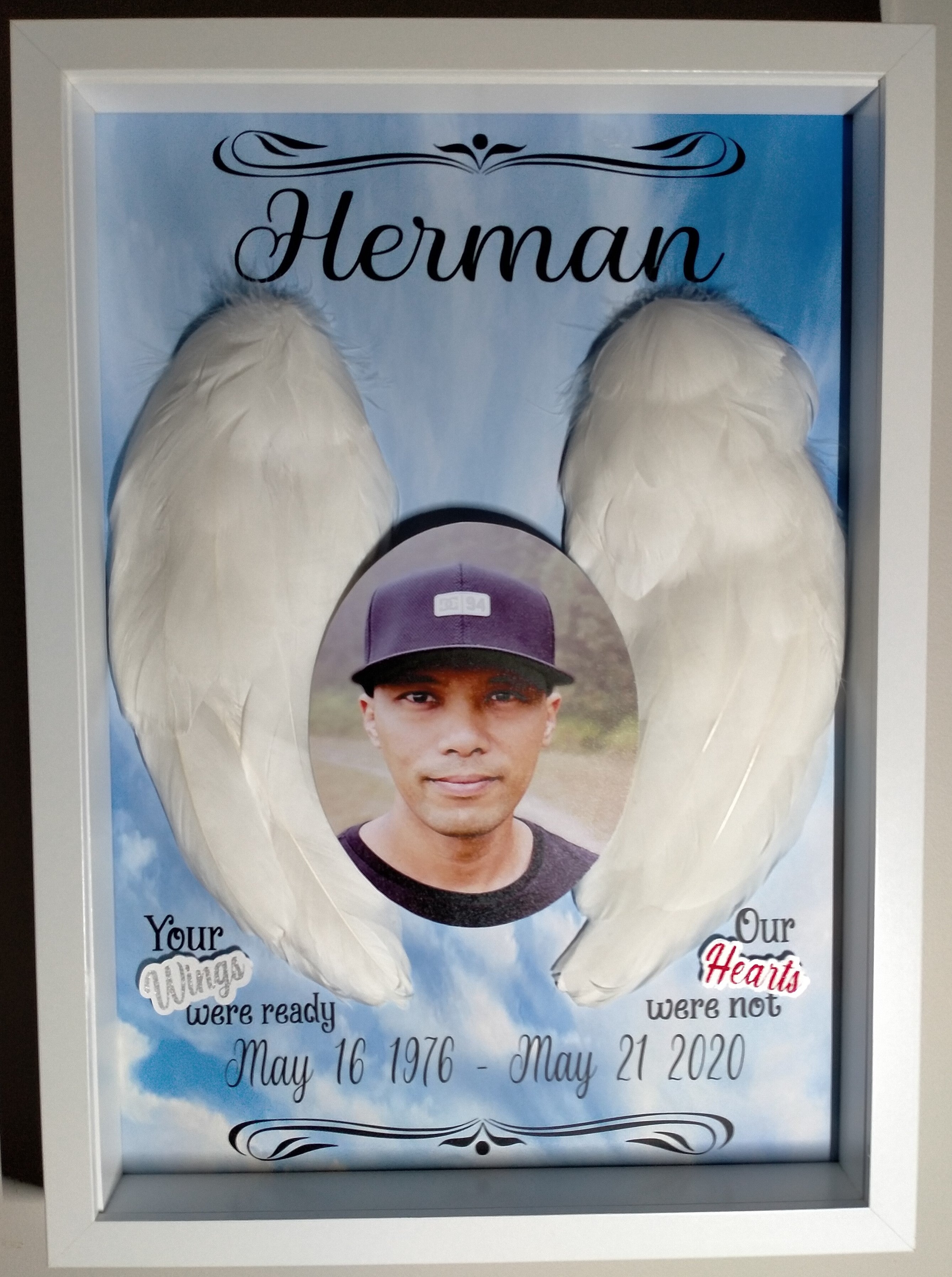 Wings Memorial Keepsake - A3 Shadowbox Frame Snowy White